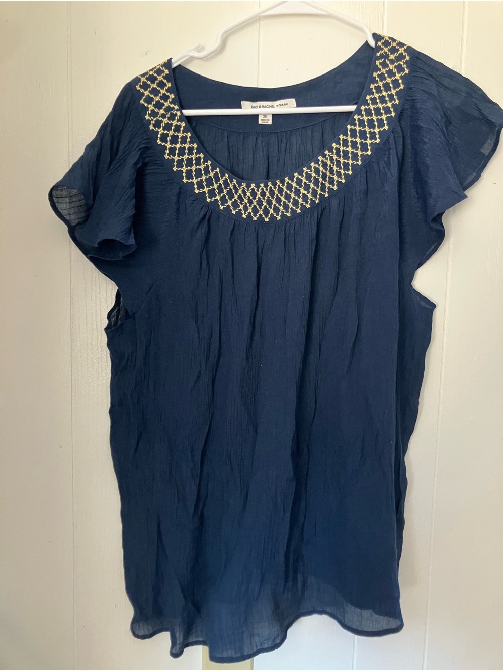 Zac & Rachel Navy Top with Gold Embroidered Neckline